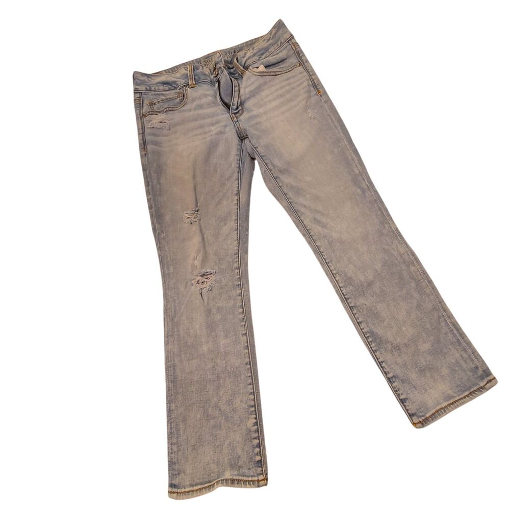 American Eagle Jeans Women's 8 Blue Denim Artist Crop Distressed Double Button